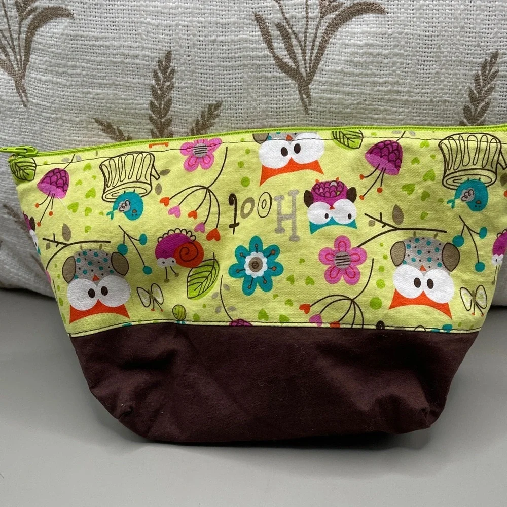 Cute Owl and Floral Print Pouch Fun Owl and Snail Pouch